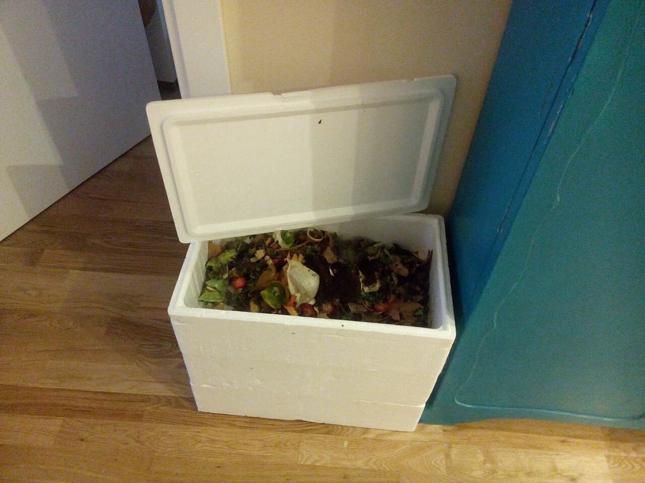 Home composting bin with food scraps